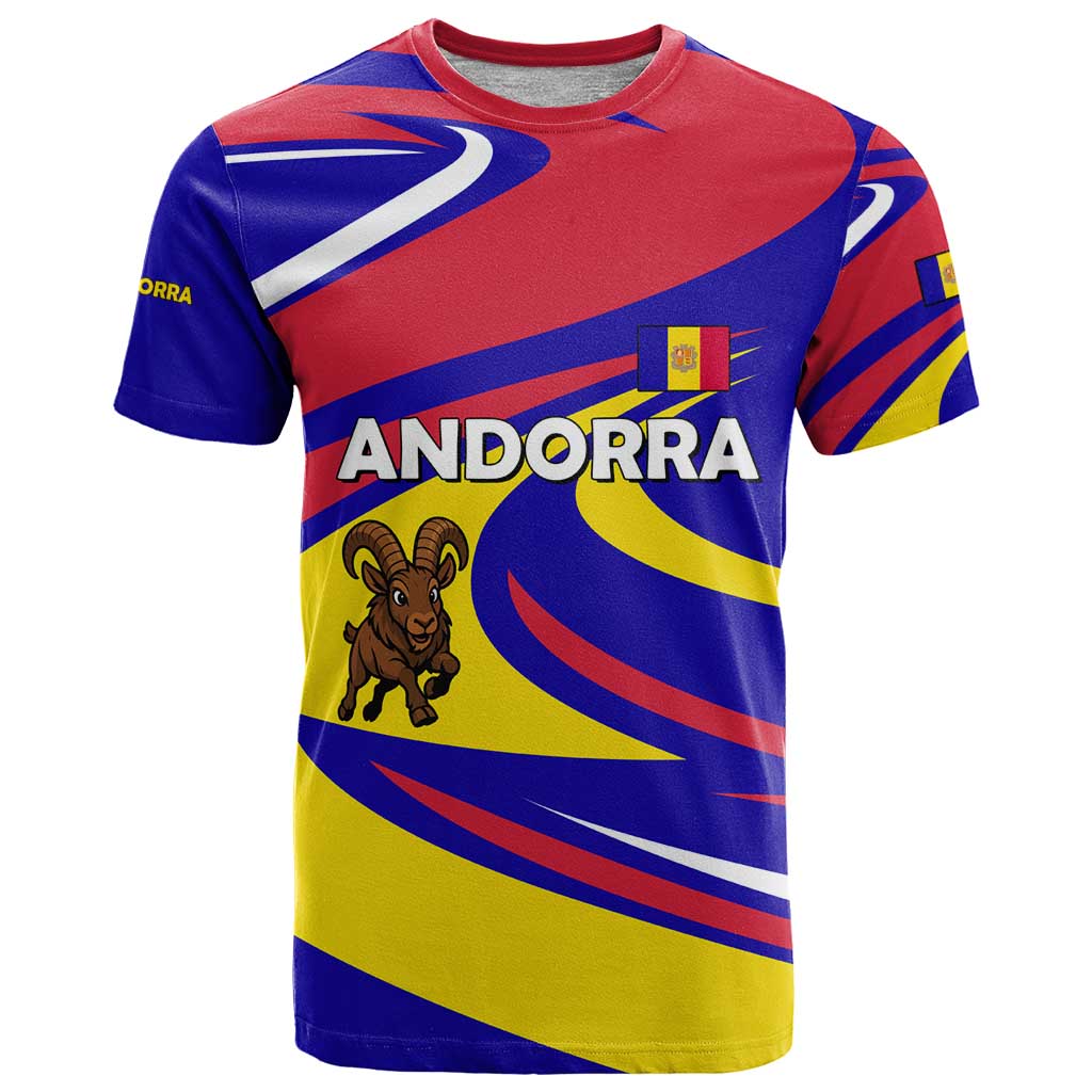 Andorra T Shirt with Cartoon Ibex and Swirl Stripe Design - Wonder Print Shop
