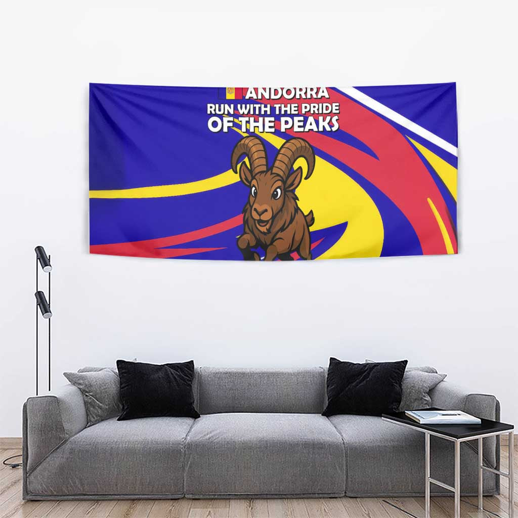 Andorra Tapestry with Cartoon Ibex and Swirl Stripe Design TS04