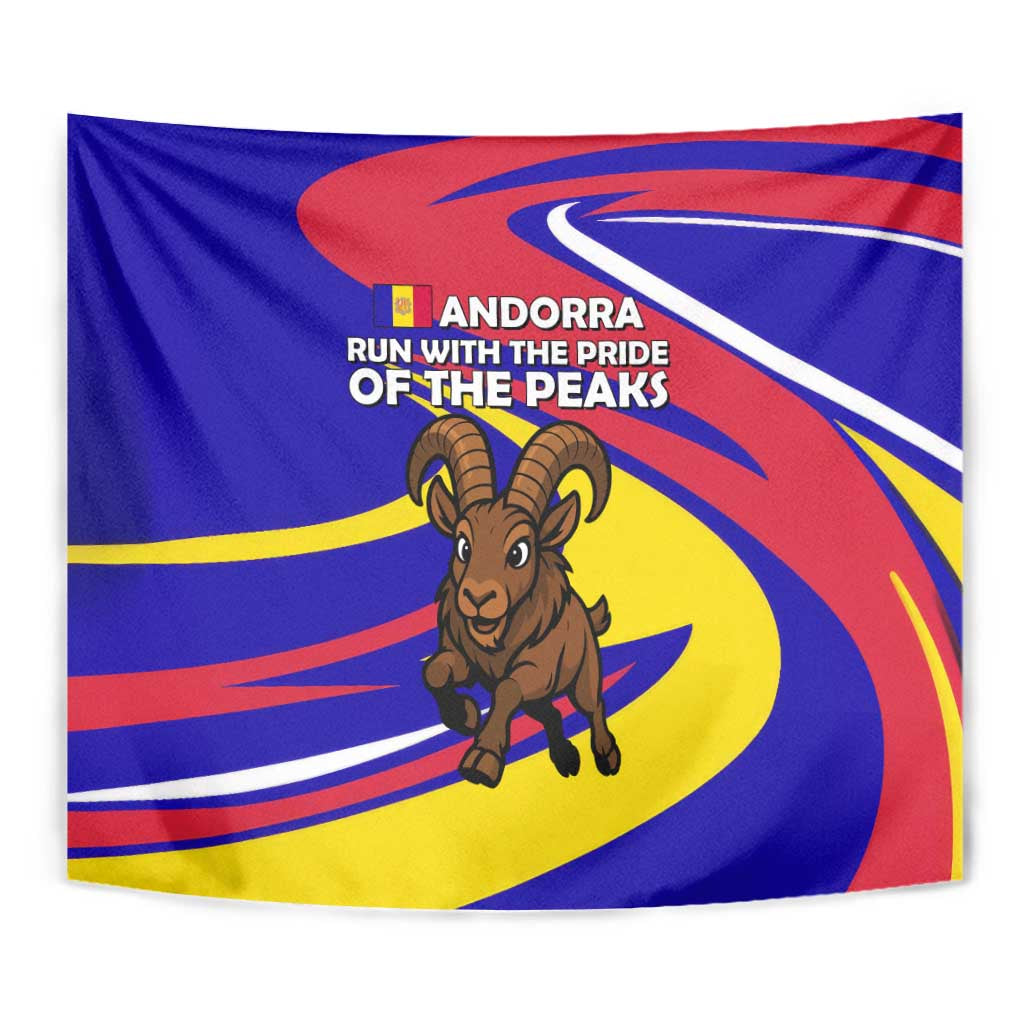 Andorra Tapestry with Cartoon Ibex and Swirl Stripe Design TS04