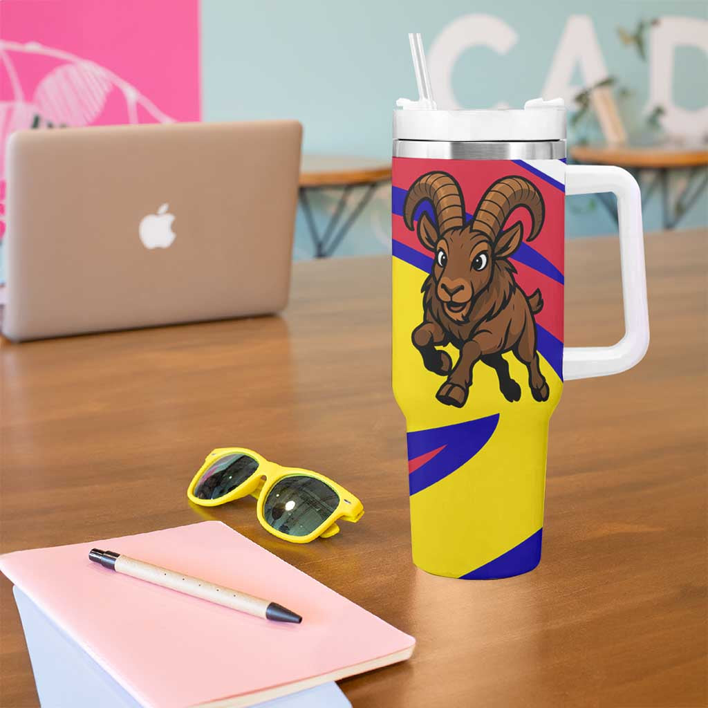 Andorra Tumbler With Handle with Cartoon Ibex and Swirl Stripe Design TS04