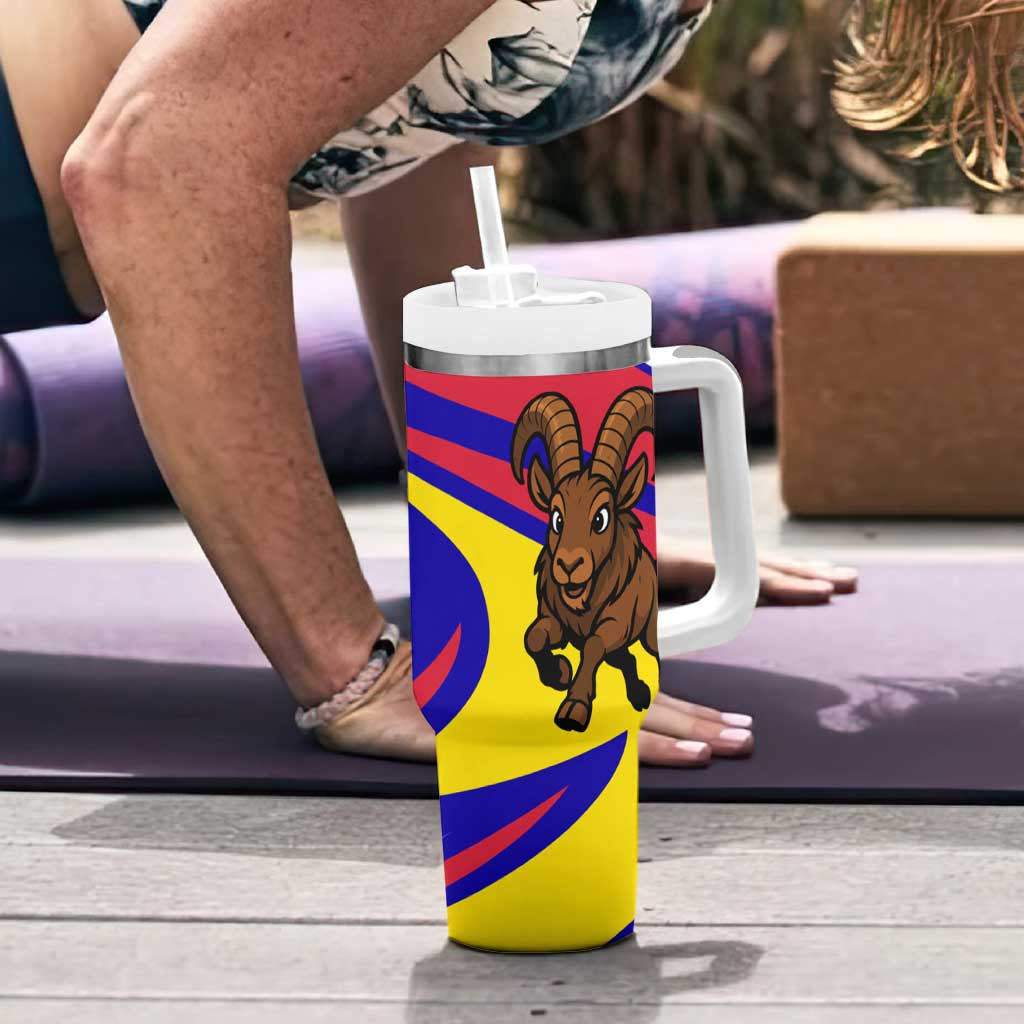 Andorra Tumbler With Handle with Cartoon Ibex and Swirl Stripe Design TS04