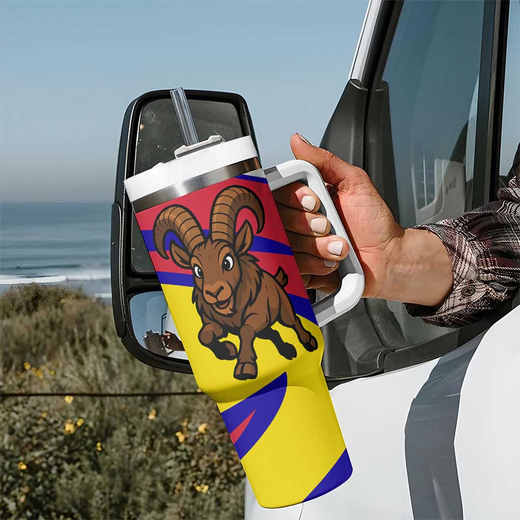 Andorra Tumbler With Handle with Cartoon Ibex and Swirl Stripe Design TS04