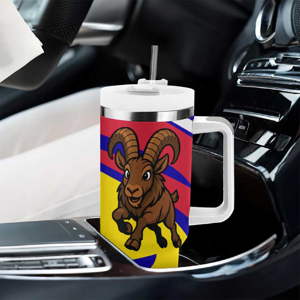 Andorra Tumbler With Handle with Cartoon Ibex and Swirl Stripe Design TS04