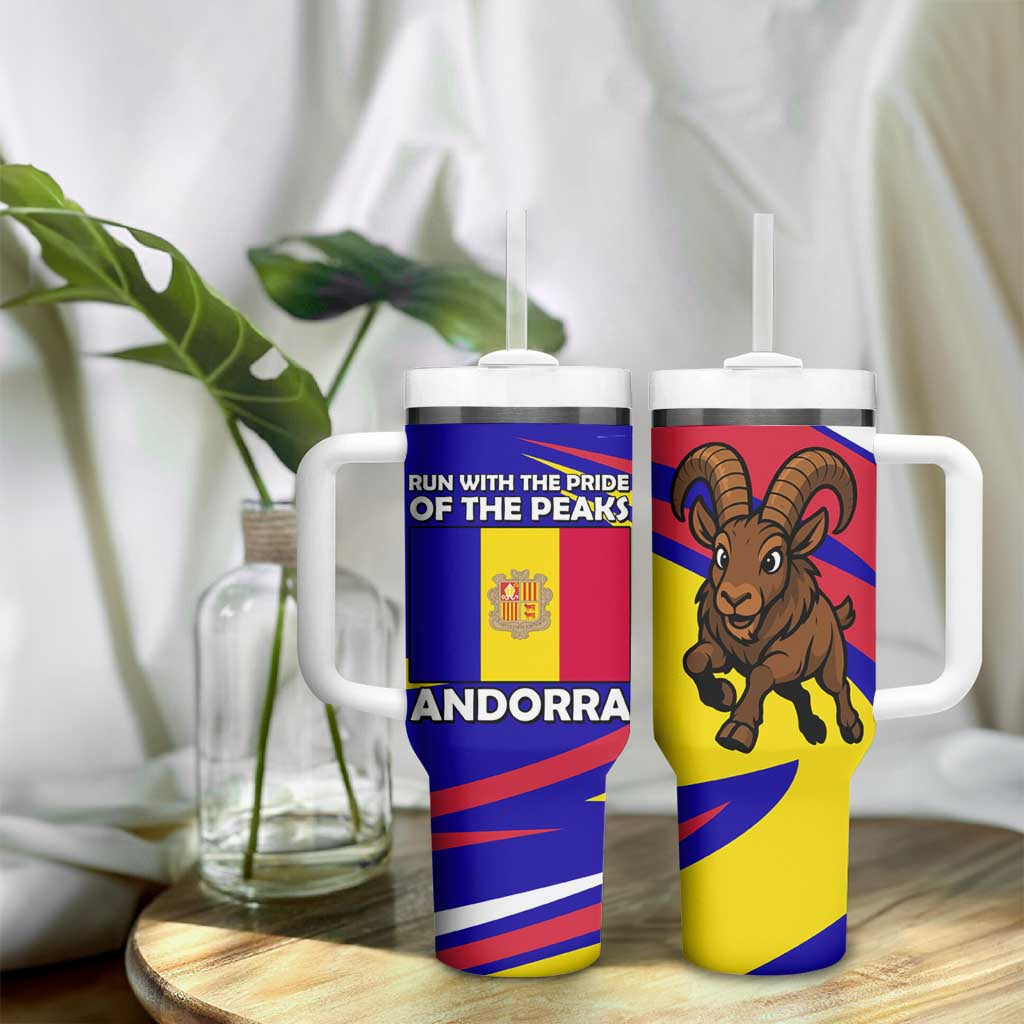 Andorra Tumbler With Handle with Cartoon Ibex and Swirl Stripe Design TS04
