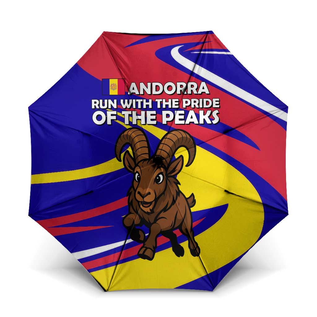 Andorra Umbrella with Cartoon Ibex and Swirl Stripe Design TS04