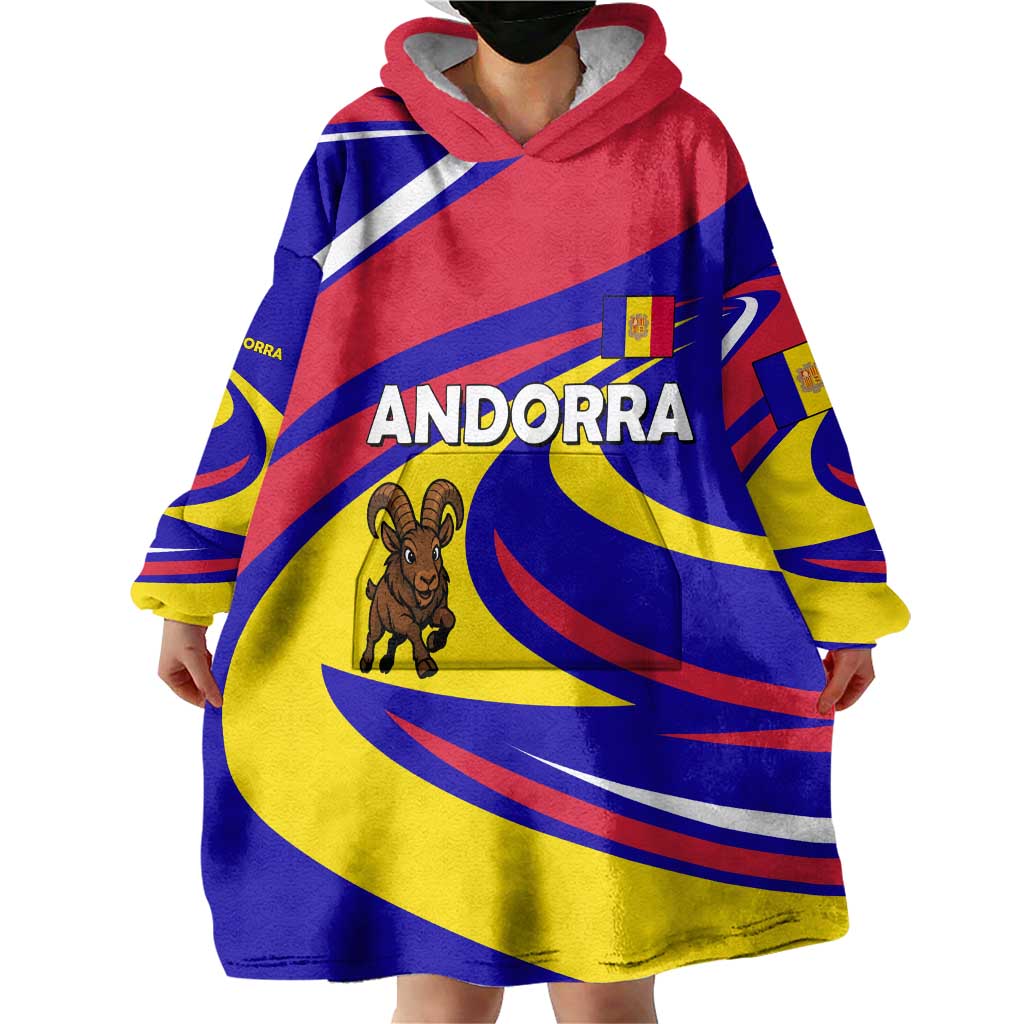 Andorra Wearable Blanket Hoodie with Cartoon Ibex and Swirl Stripe Design - Wonder Print Shop