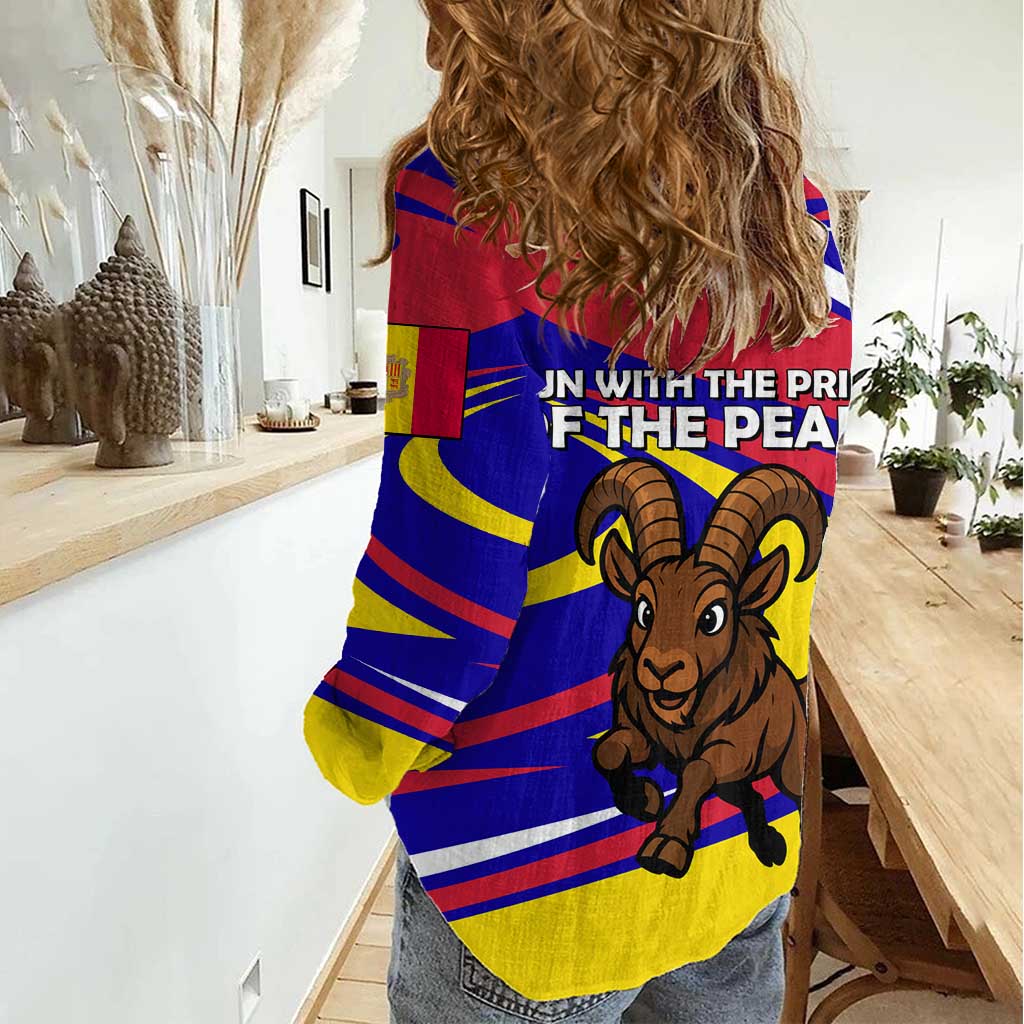 Andorra Women Casual Shirt with Cartoon Ibex and Swirl Stripe Design - Wonder Print Shop