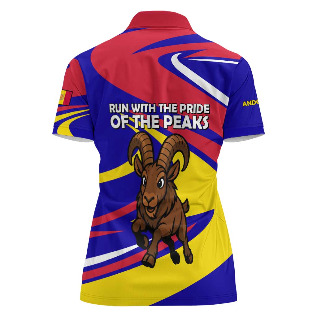 Andorra Women Polo Shirt with Cartoon Ibex and Swirl Stripe Design - Wonder Print Shop