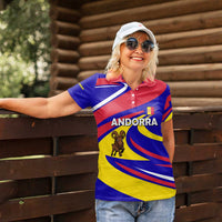 Andorra Women Polo Shirt with Cartoon Ibex and Swirl Stripe Design - Wonder Print Shop
