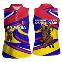 Andorra Women Sleeveless Polo Shirt with Cartoon Ibex and Swirl Stripe Design - Wonder Print Shop