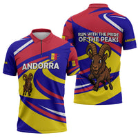 Andorra Zipper Polo Shirt with Cartoon Ibex and Swirl Stripe Design - Wonder Print Shop