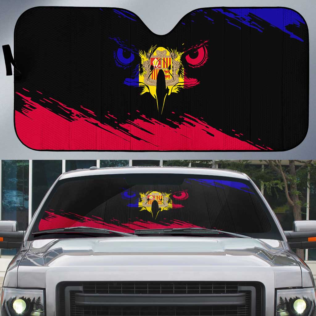 Andorra Auto Sun Shade with Eagle Eyes and Paint Stroke Design - Wonder Print Shop