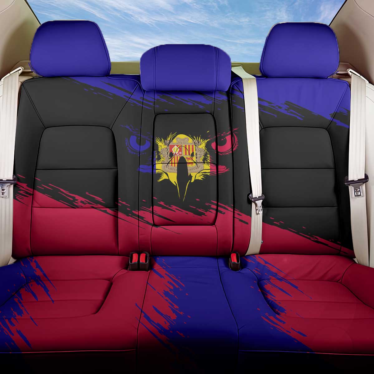Andorra Back Car Seat Cover with Eagle Eyes and Paint Stroke Design - Wonder Print Shop