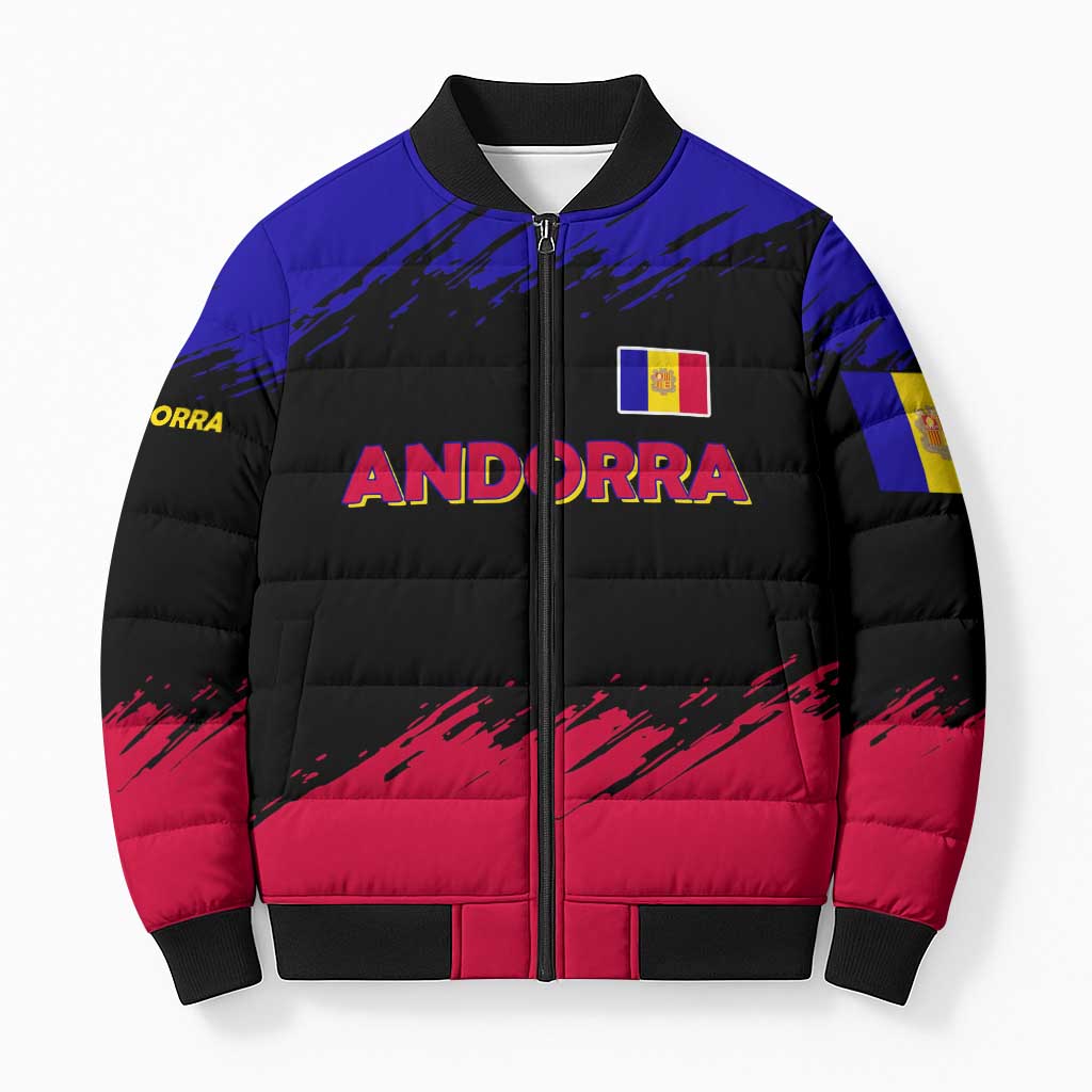 Andorra Bomber Puffer Jacket with Eagle Eyes and Paint Stroke Design - Wonder Print Shop