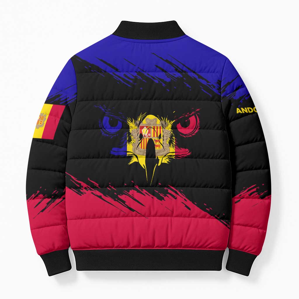 Andorra Bomber Puffer Jacket with Eagle Eyes and Paint Stroke Design - Wonder Print Shop