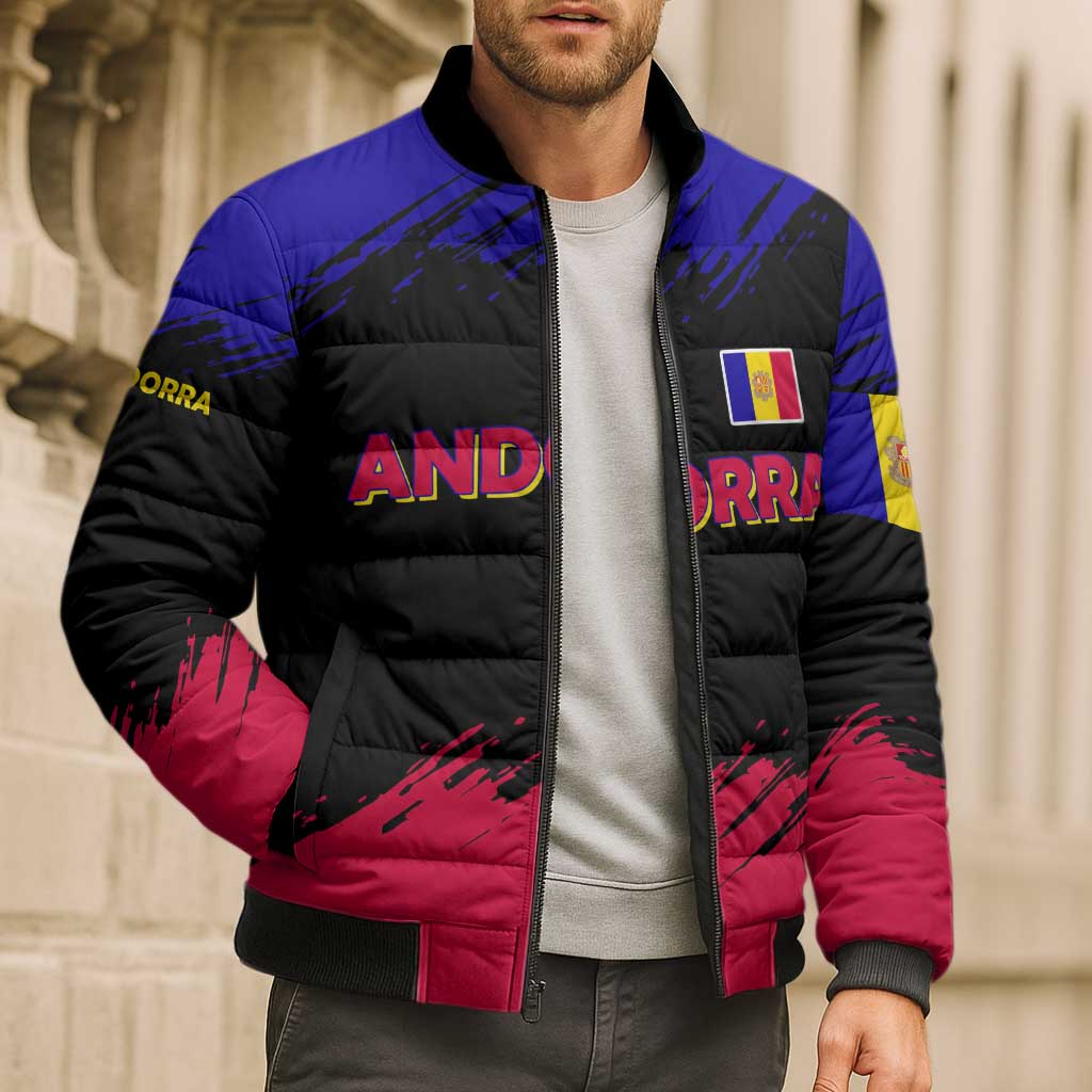 Andorra Bomber Puffer Jacket with Eagle Eyes and Paint Stroke Design - Wonder Print Shop