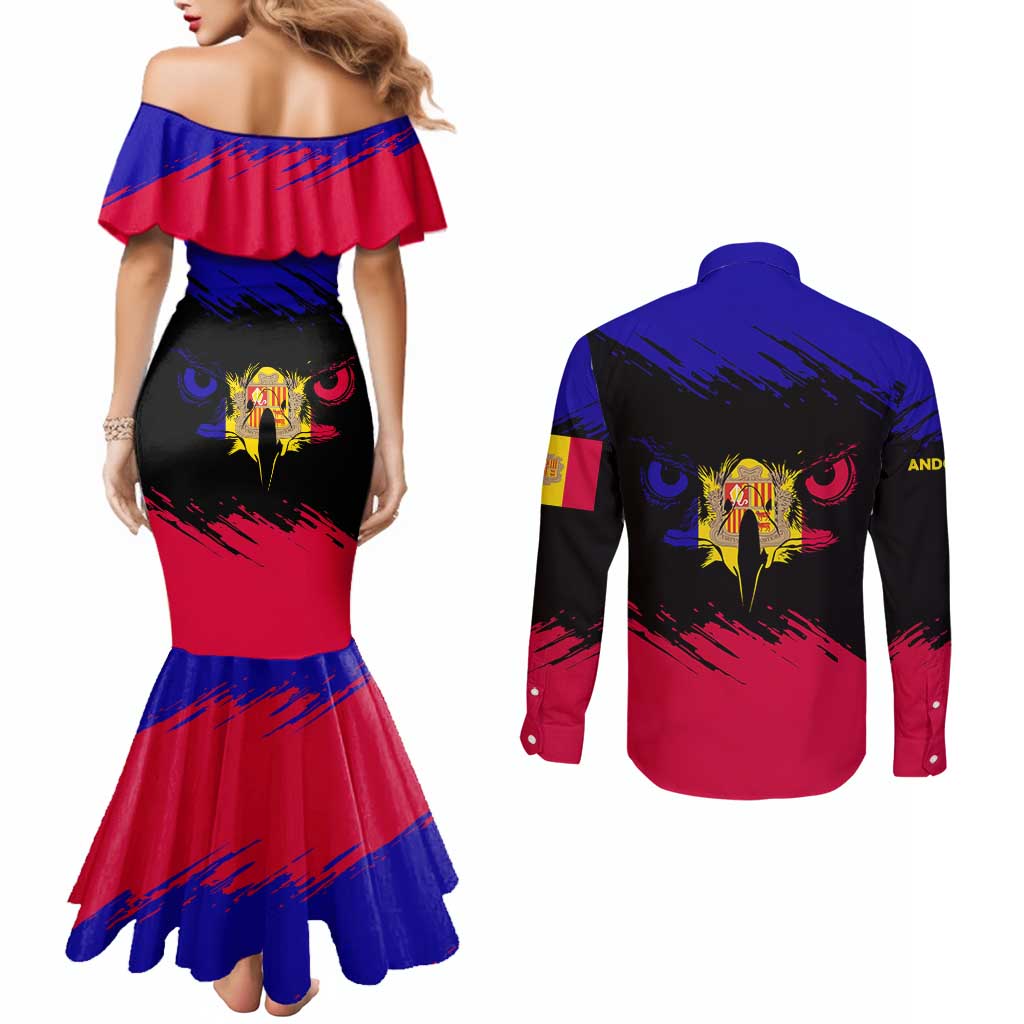 Andorra Couples Matching Mermaid Dress and Long Sleeve Button Shirt with Eagle Eyes and Paint Stroke Design - Wonder Print Shop