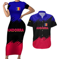 Andorra Couples Matching Short Sleeve Bodycon Dress and Hawaiian Shirt with Eagle Eyes and Paint Stroke Design - Wonder Print Shop