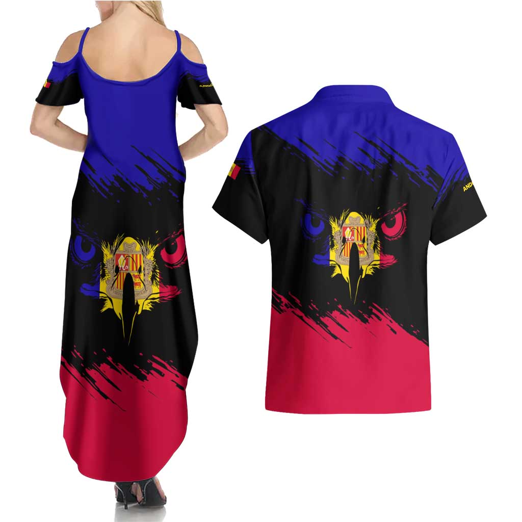 Andorra Couples Matching Summer Maxi Dress and Hawaiian Shirt with Eagle Eyes and Paint Stroke Design - Wonder Print Shop
