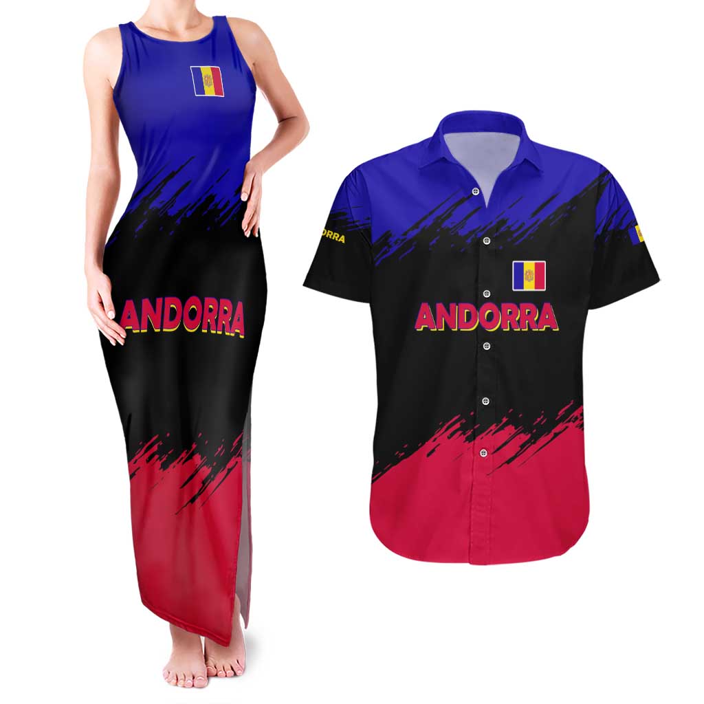 Andorra Couples Matching Tank Maxi Dress and Hawaiian Shirt with Eagle Eyes and Paint Stroke Design - Wonder Print Shop