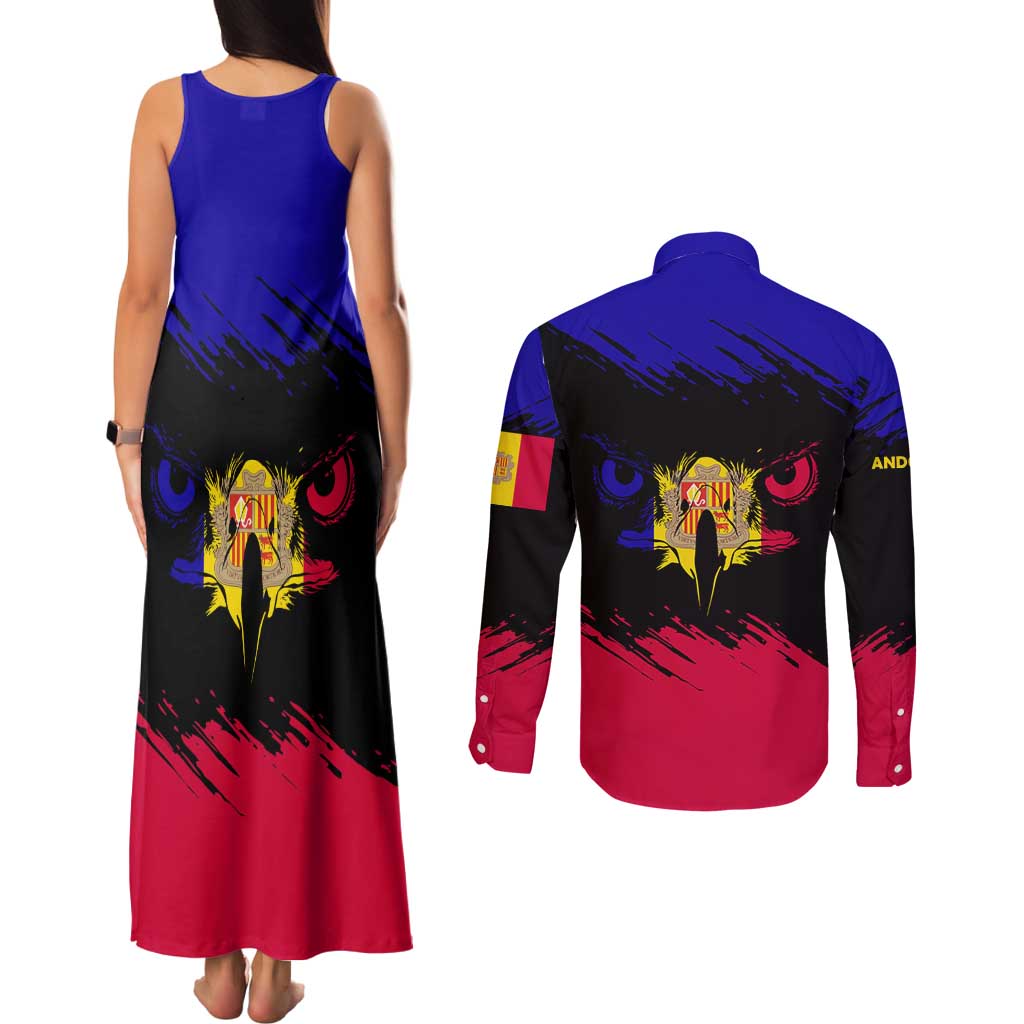 Andorra Couples Matching Tank Maxi Dress and Long Sleeve Button Shirt with Eagle Eyes and Paint Stroke Design - Wonder Print Shop