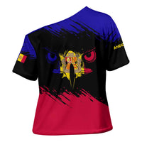 Andorra Cross Shoulder Shirt with Eagle Eyes and Paint Stroke Design - Wonder Print Shop