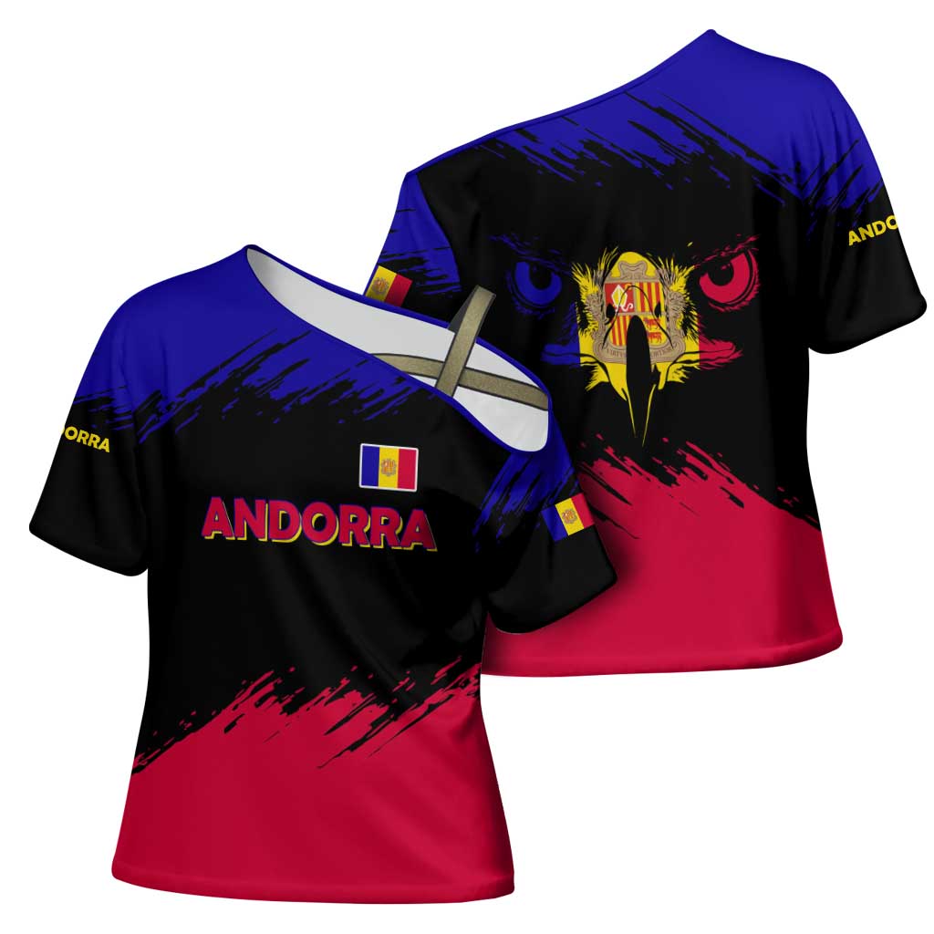 Andorra Cross Shoulder Shirt with Eagle Eyes and Paint Stroke Design - Wonder Print Shop