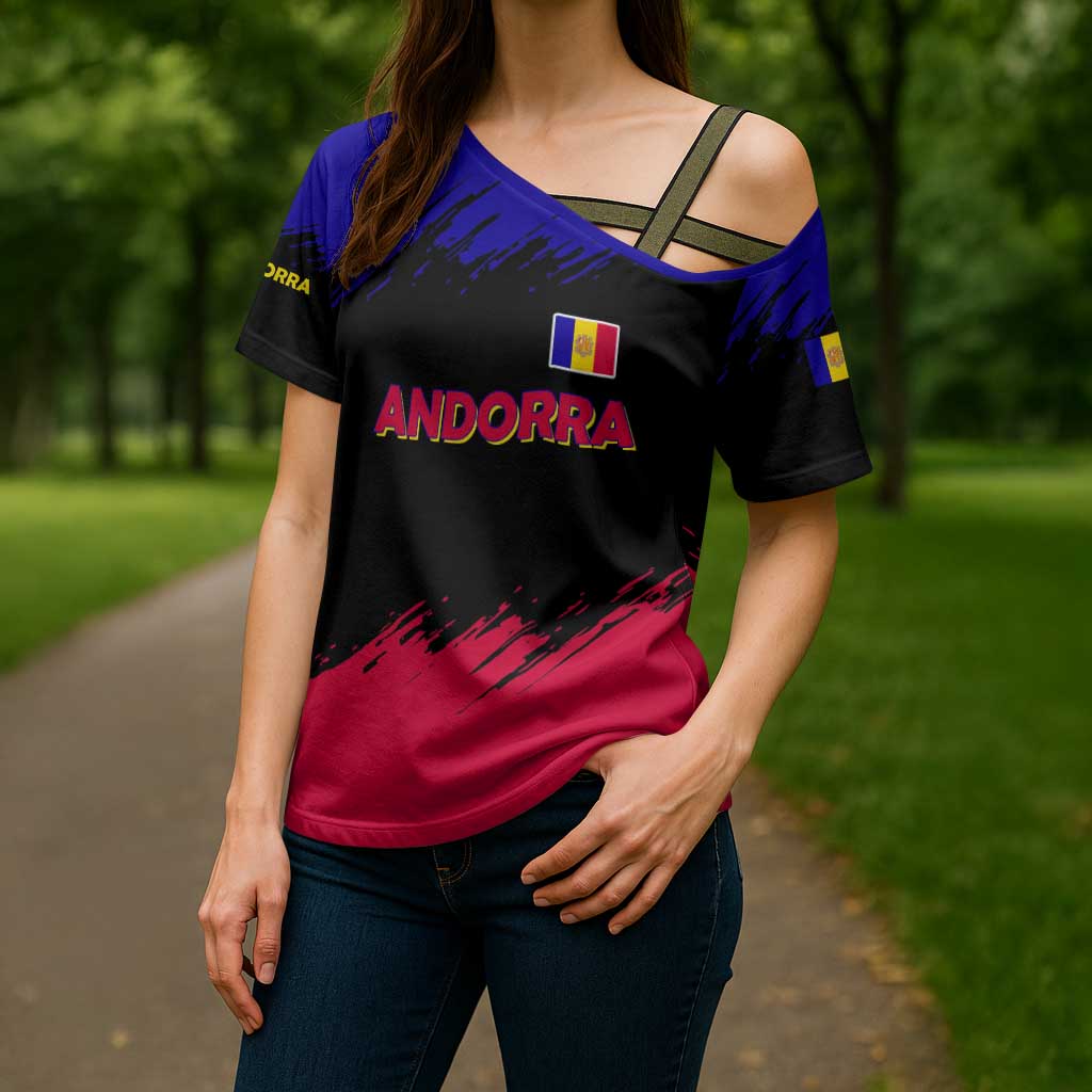 Andorra Cross Shoulder Shirt with Eagle Eyes and Paint Stroke Design - Wonder Print Shop