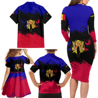 Andorra Family Matching Long Sleeve Bodycon Dress and Hawaiian Shirt with Eagle Eyes and Paint Stroke Design - Wonder Print Shop