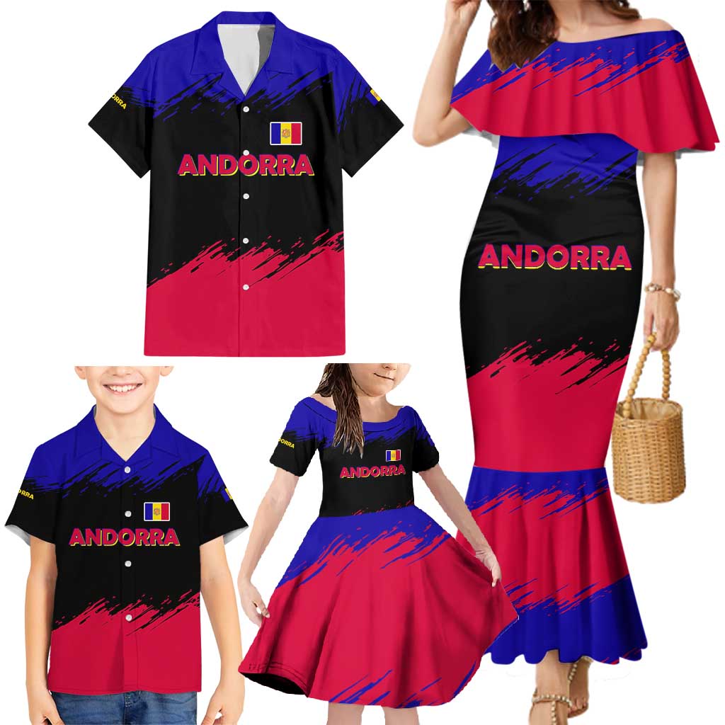 Andorra Family Matching Mermaid Dress and Hawaiian Shirt with Eagle Eyes and Paint Stroke Design - Wonder Print Shop