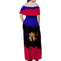 Andorra Family Matching Off Shoulder Maxi Dress and Hawaiian Shirt with Eagle Eyes and Paint Stroke Design - Wonder Print Shop