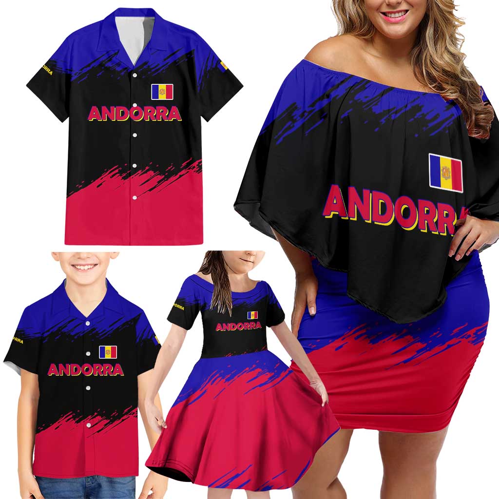 Andorra Family Matching Off Shoulder Short Dress and Hawaiian Shirt with Eagle Eyes and Paint Stroke Design - Wonder Print Shop