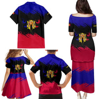 Andorra Family Matching Puletasi and Hawaiian Shirt with Eagle Eyes and Paint Stroke Design - Wonder Print Shop