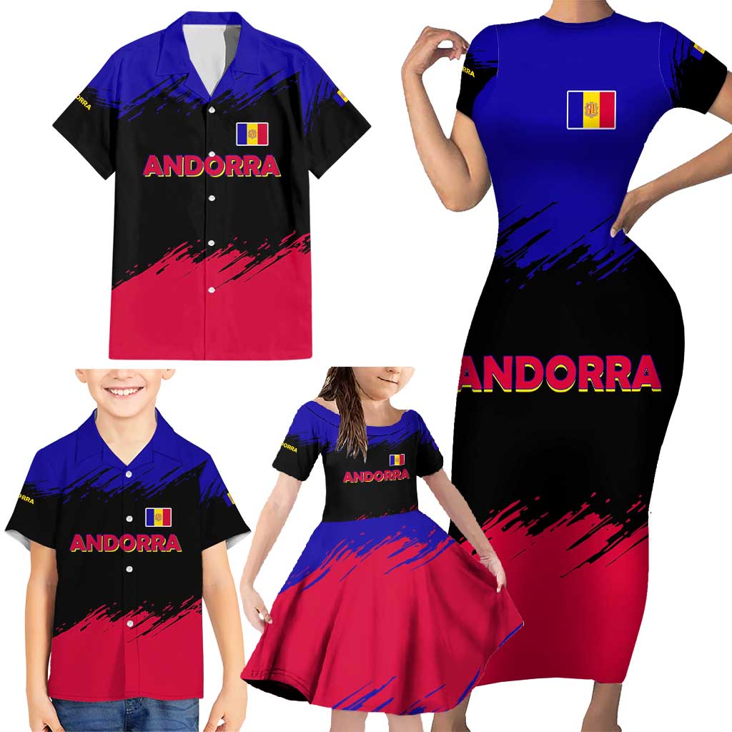 Andorra Family Matching Short Sleeve Bodycon Dress and Hawaiian Shirt with Eagle Eyes and Paint Stroke Design - Wonder Print Shop
