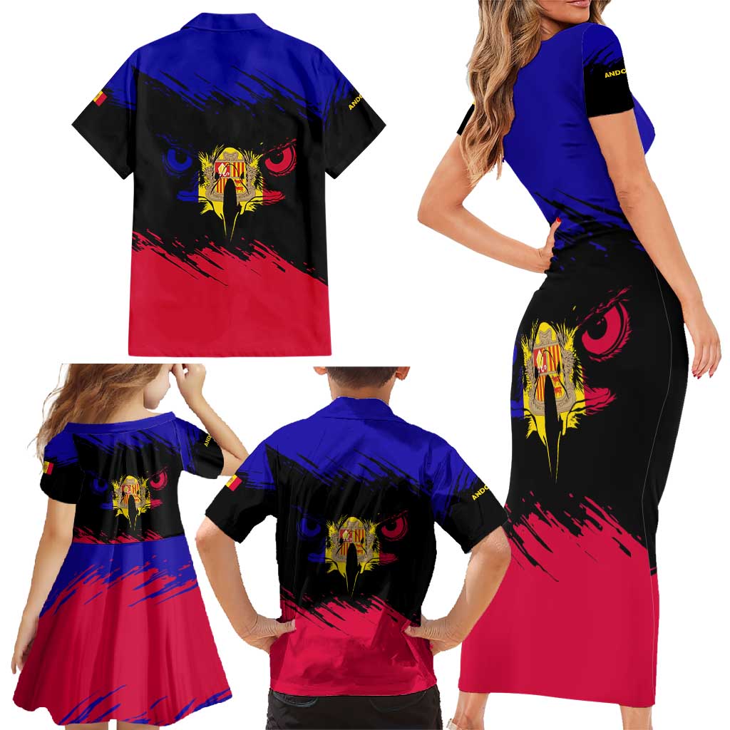 Andorra Family Matching Short Sleeve Bodycon Dress and Hawaiian Shirt with Eagle Eyes and Paint Stroke Design - Wonder Print Shop