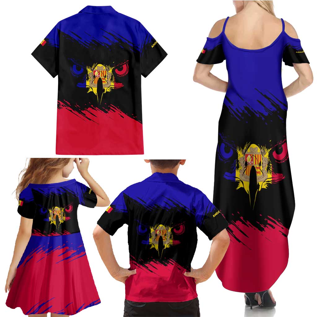 Andorra Family Matching Summer Maxi Dress and Hawaiian Shirt with Eagle Eyes and Paint Stroke Design - Wonder Print Shop