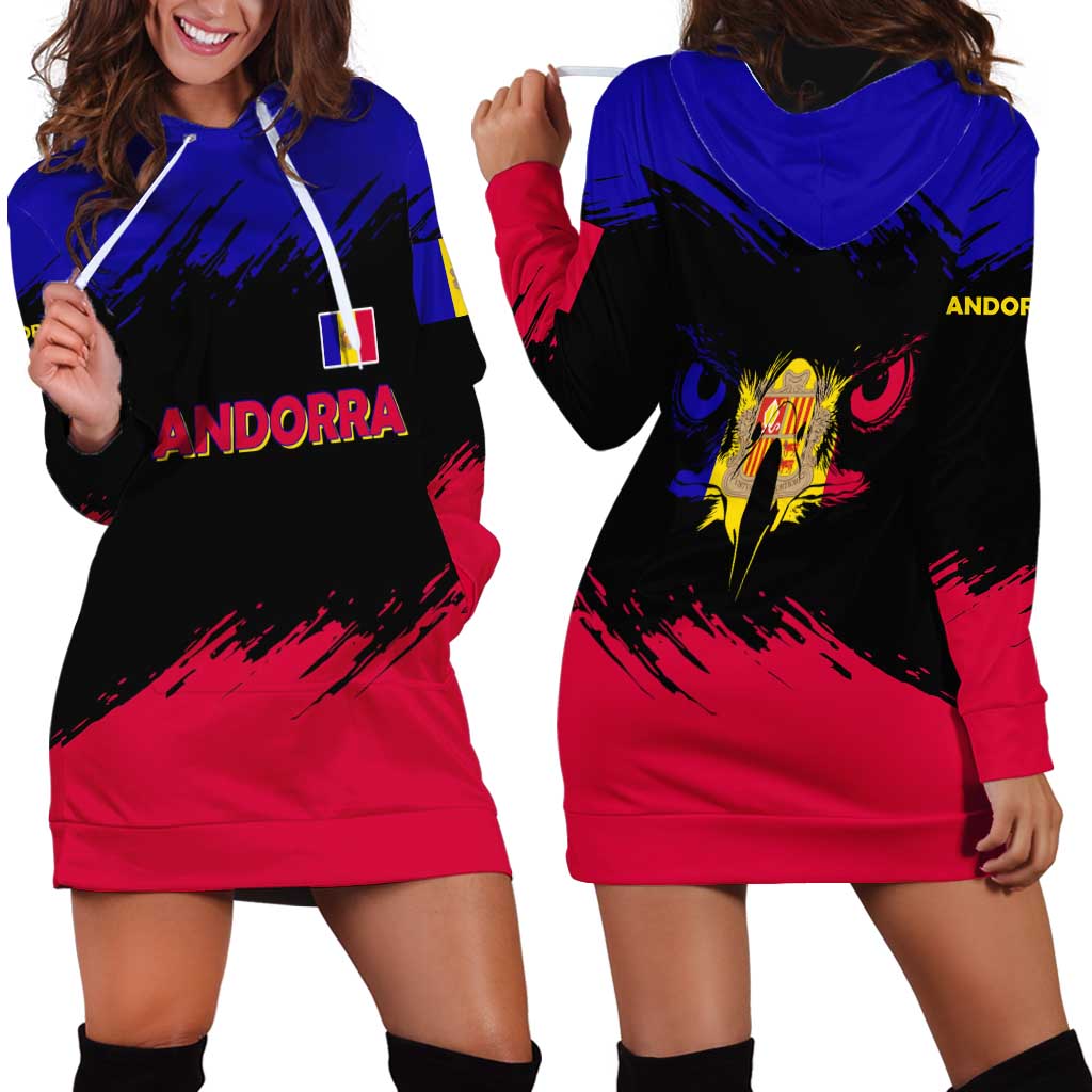 Andorra Hoodie Dress with Eagle Eyes and Paint Stroke Design - Wonder Print Shop