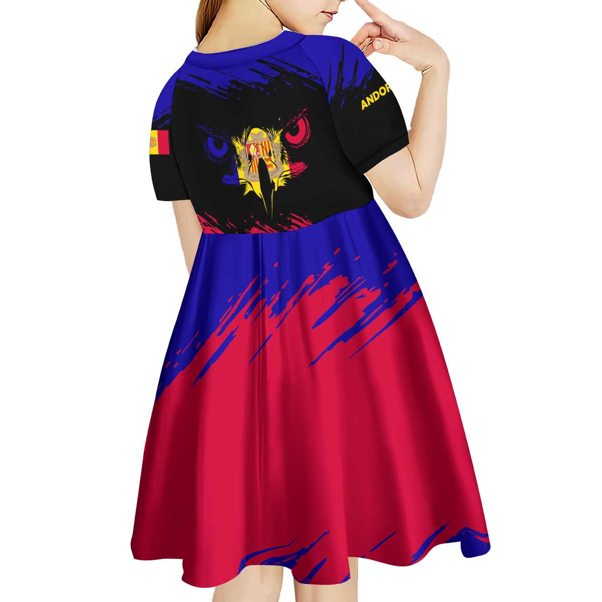 Andorra Kid Short Sleeve Dress with Eagle Eyes and Paint Stroke Design - Wonder Print Shop