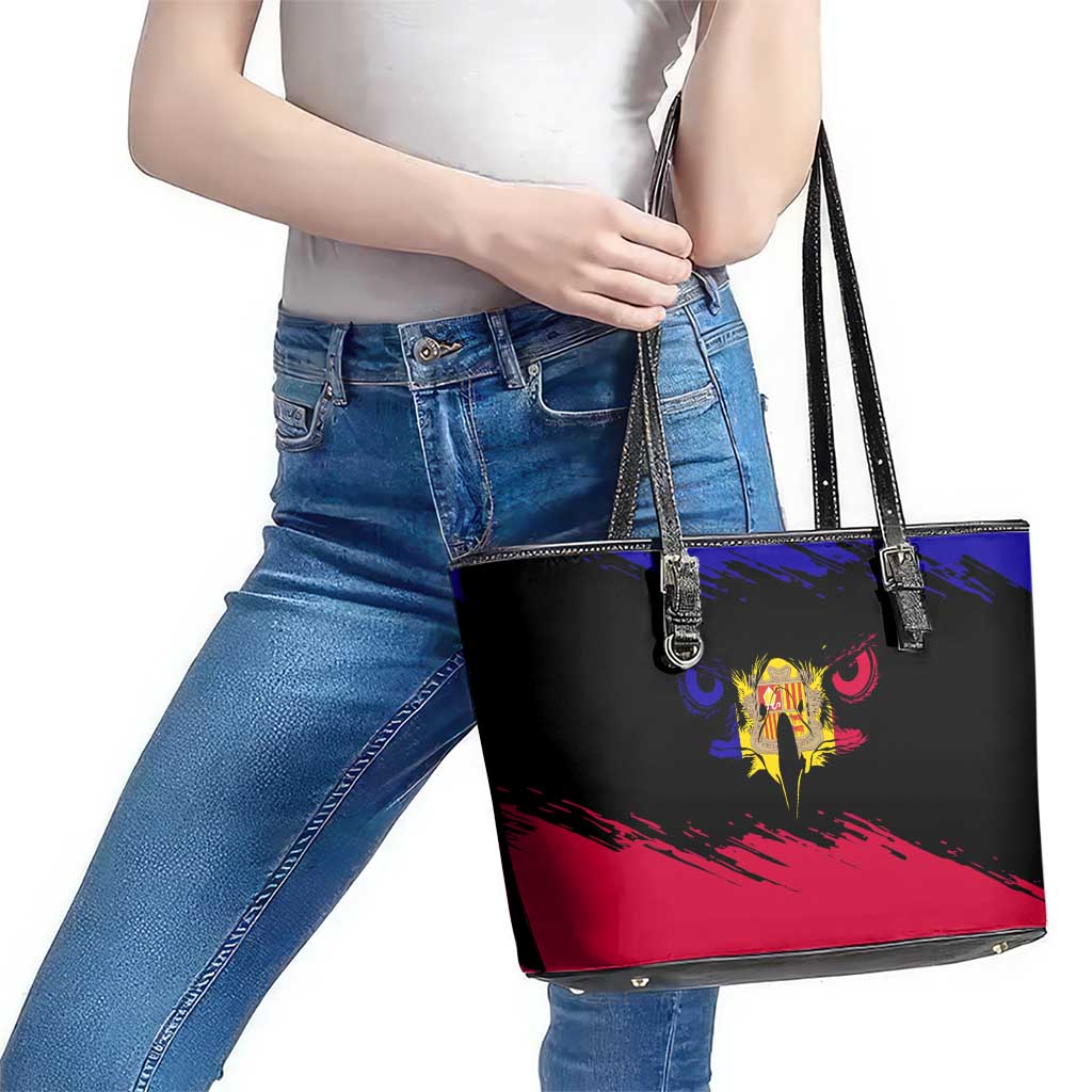 Andorra Leather Tote Bag with Eagle Eyes and Paint Stroke Design - Wonder Print Shop