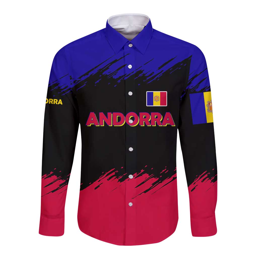 Andorra Long Sleeve Button Shirt with Eagle Eyes and Paint Stroke Design - Wonder Print Shop