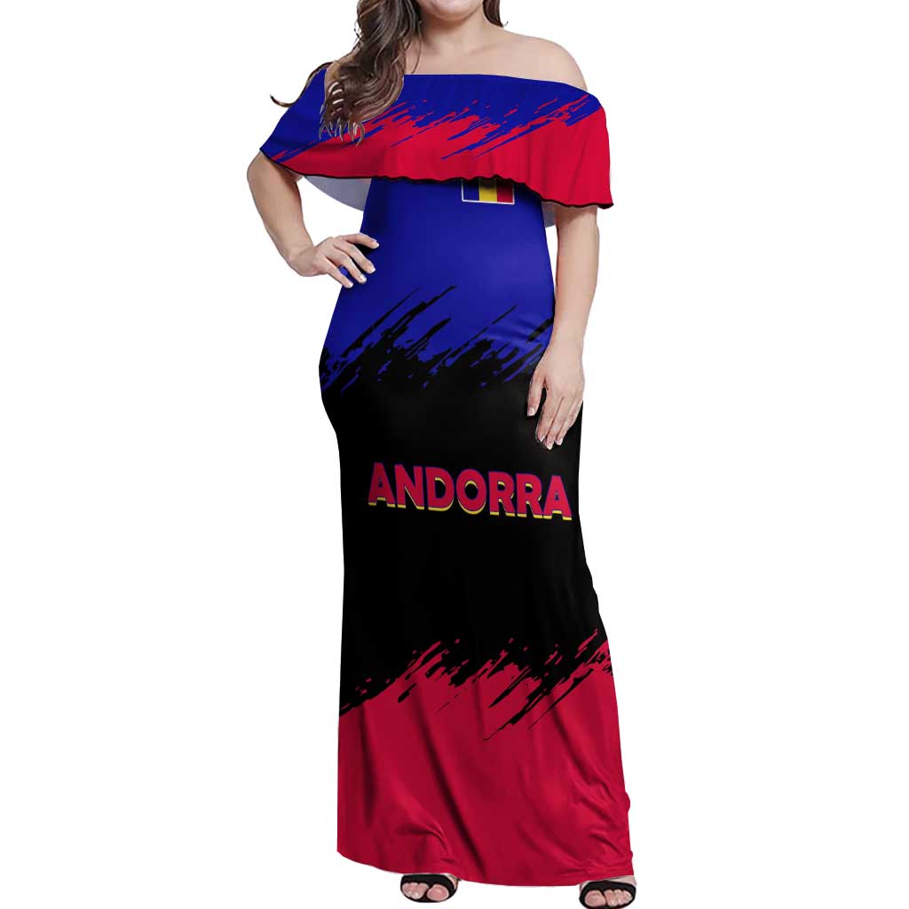 Andorra Off Shoulder Maxi Dress with Eagle Eyes and Paint Stroke Design - Wonder Print Shop