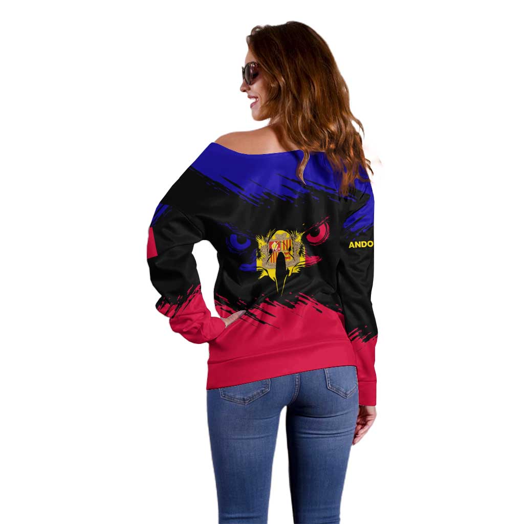 Andorra Off Shoulder Sweater with Eagle Eyes and Paint Stroke Design - Wonder Print Shop