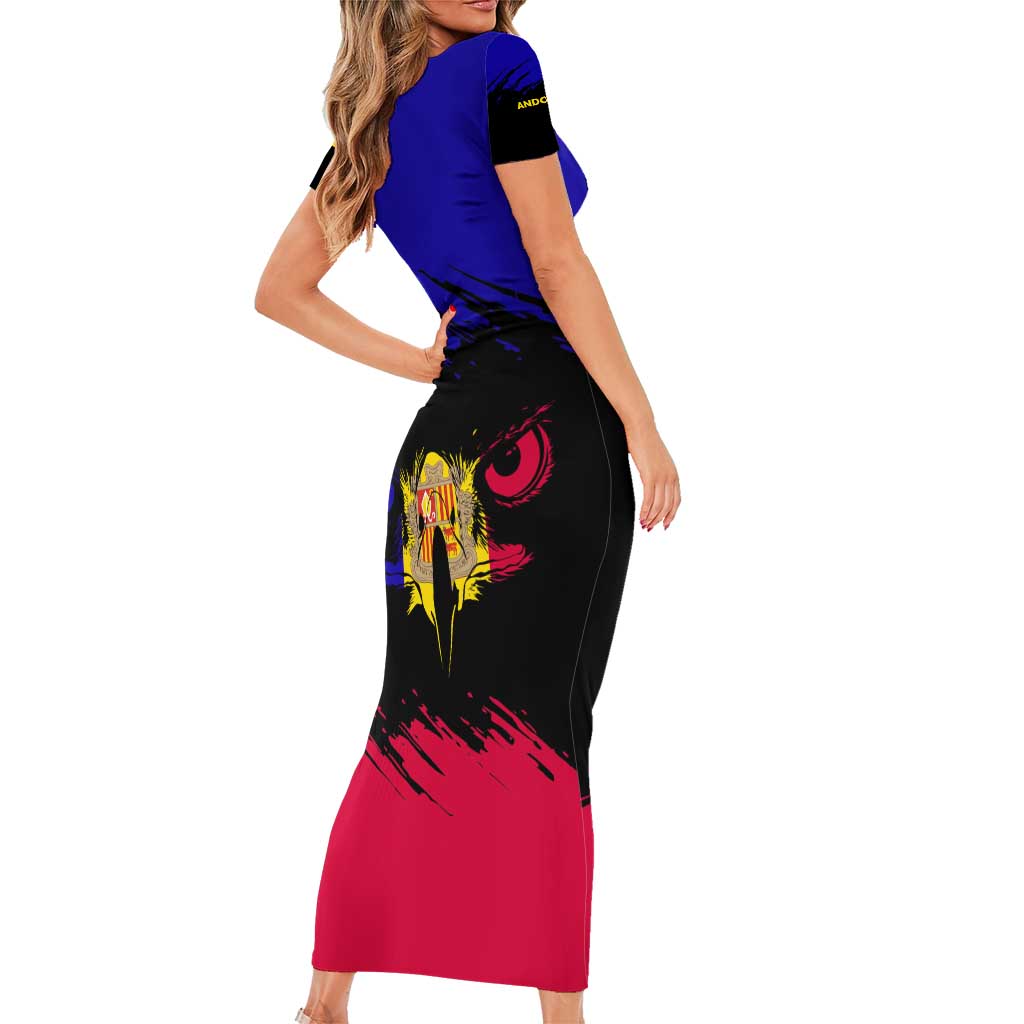 Andorra Short Sleeve Bodycon Dress with Eagle Eyes and Paint Stroke Design - Wonder Print Shop
