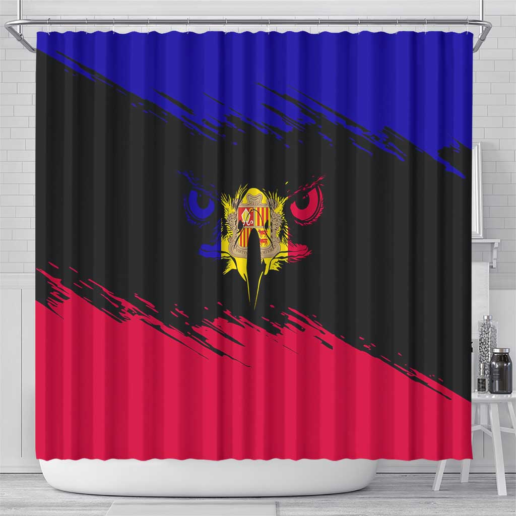 Andorra Shower Curtain with Eagle Eyes and Paint Stroke Design - Wonder Print Shop