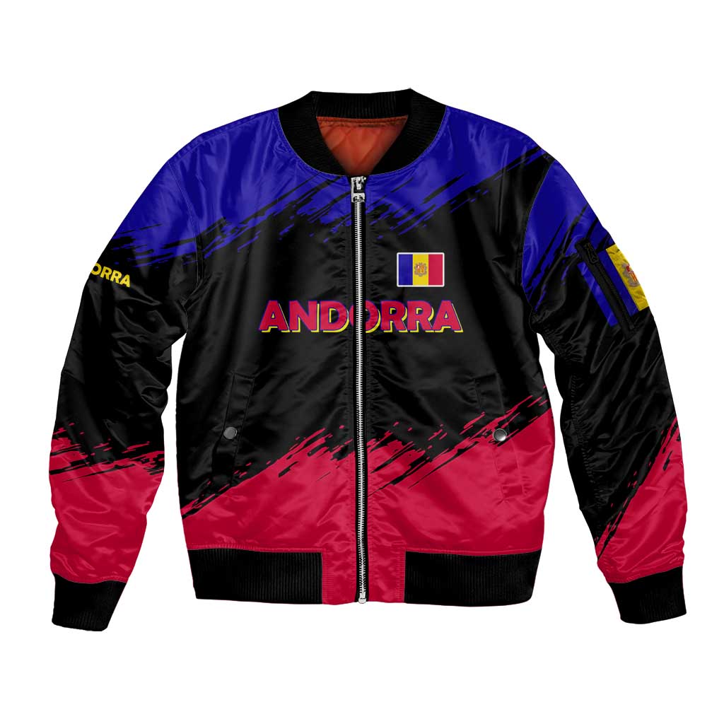 Andorra Sleeve Zip Bomber Jacket with Eagle Eyes and Paint Stroke Design - Wonder Print Shop