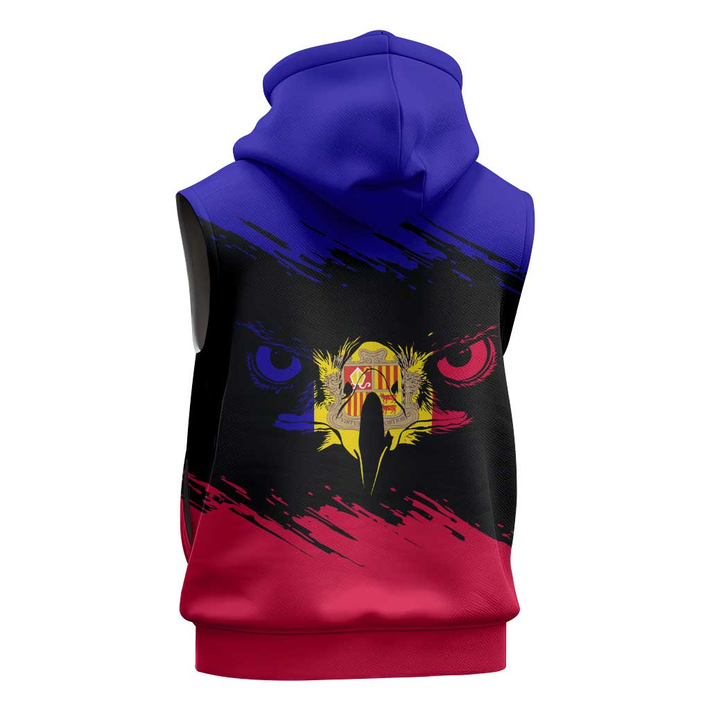 Andorra Sleeveless Hoodie with Eagle Eyes and Paint Stroke Design - Wonder Print Shop