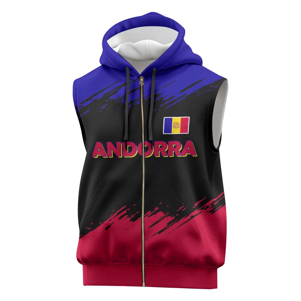 Andorra Sleeveless Zip Hoodie with Eagle Eyes and Paint Stroke Design - Wonder Print Shop