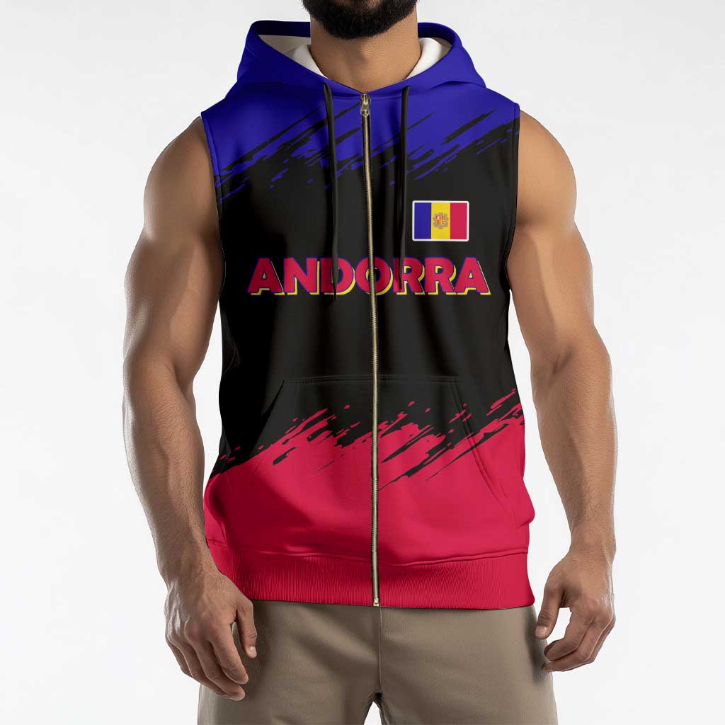 Andorra Sleeveless Zip Hoodie with Eagle Eyes and Paint Stroke Design - Wonder Print Shop