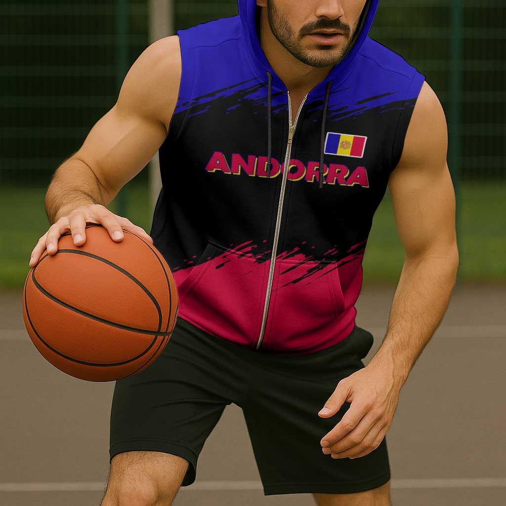 Andorra Sleeveless Zip Hoodie with Eagle Eyes and Paint Stroke Design - Wonder Print Shop