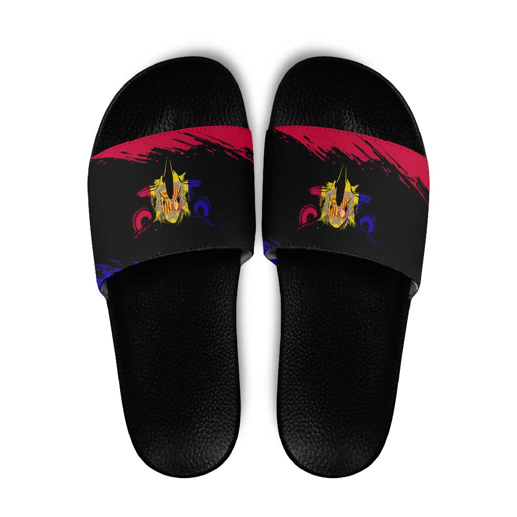 Andorra Slide Sandals with Eagle Eyes and Paint Stroke Design - Wonder Print Shop